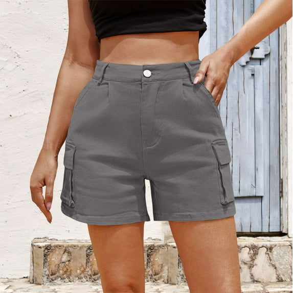 Tittly Womens Shorts Jeans for Women Women's High Waist Slim Fit Pocketed Cargo Shorts For Summer Casual Comfort Basketball Shorts For Women High Waisted Shorts Jean Shorts Womens Grey M