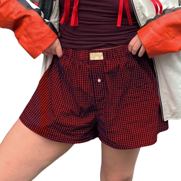 Tittly Womens Shorts Sweatpants Women Women's Shorts Cute Soft Elastic Low Waist Plaid Print Front Pajama Shorts Sleepwear Lounge Pants Women Plus Size Pants BU4 3XL