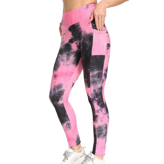 Tittly Womens Sweatpants Yoga Pants Hip Breathable Women's Lifting Yoga Pocket Tie-dye Pants Bubble Yoga Pants Leggings for Women Womens Workout Bottoms Pink M