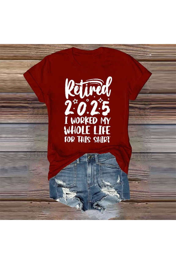 Womens T Shirts Casual Womens Tops Tshirts Shirts for Women Graphic Teacher Retired Tshirts Womens Retirement Class Of 2025 Countdown In Graphic Tees Funny V Neck T Shirt Red