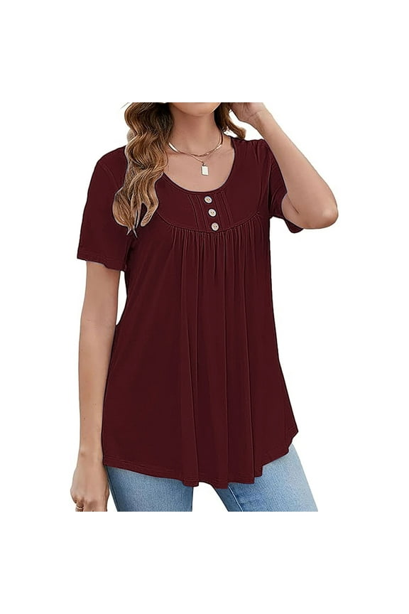 Womens T Shirts Casual Womens Tops Tshirts Shirts for Women Graphic Women's Tunic Tops For Leggings Short Sleeve Shirts Up Casual Ruched Blouses Clothes Red