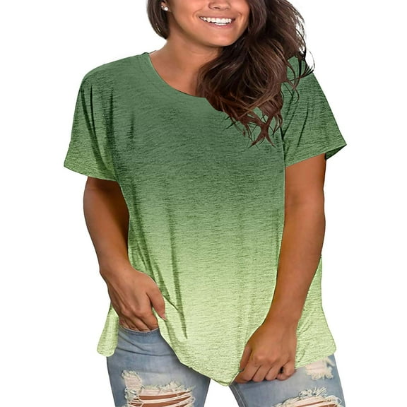 Tittly Womens T Shirts Cotton Shirts Tops Plus Size Summer Tops for Women Plus Size Round Neck Short Sleeve T Shirt For Women; Summer Loose T Shirt Casual Top. Green