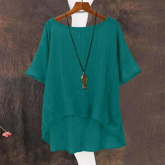 Tittly Womens T Shirts Teeshirts/Womens Cotton Casual Tops for Women Women's Summer Short Sleeved Solid Color Casual Loose Cloud Cotton Comfortable Top Green