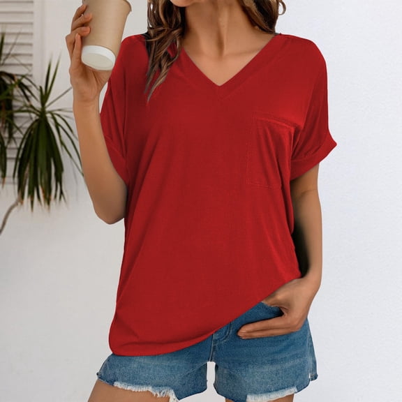 Tittly Womens T Shirts Tops for Women Trendy Casual Short Sleeve Tops for Women Women Shirt Short Sleeve Casual Stylish Top Shirts Red