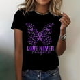 thumbnail image 1 of Tittly Womens T Shirts Women'S T Shirts Tshirts Shirts for Women Graphic Women's Spring/Summer Round Neck Ribbon Flower Printed Loose Casual Short Sleeve T Shirt Purple, 1 of 4
