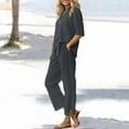 thumbnail image 1 of Tittly womens linen set Lounge Travel Sets linen sets for women 2 piece linen matching set women linen pant suits for women Womens Daily Pockets Pants Shirt Trousers Set Gray, 1 of 9