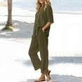 thumbnail image 1 of Tittly womens linen set Lounge Travel Sets linen sets for women 2 piece linen matching set women linen pant suits for women Womens Daily Pockets Pants Shirt Trousers Set Brown, 1 of 9