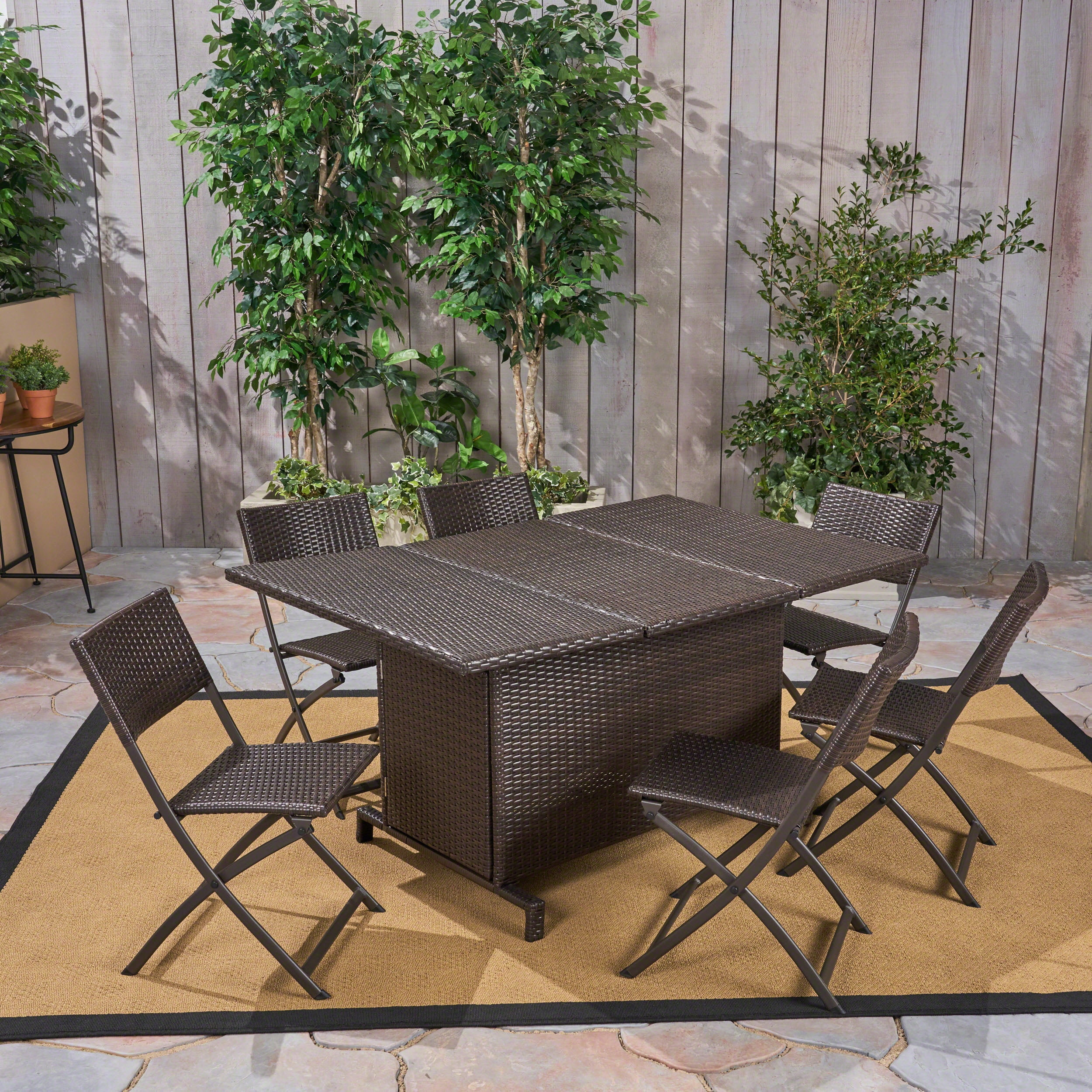 Titus 7 Piece Outdoor Wicker Dining Set With Foldable Table Multi