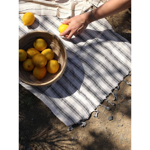 Turkish Beach Blanket, Picnic Blanket Throw, Black Striped Table Cloth, Striped Bath Towel, Decorative Bedspread, Peshtemal Towel Gift Set