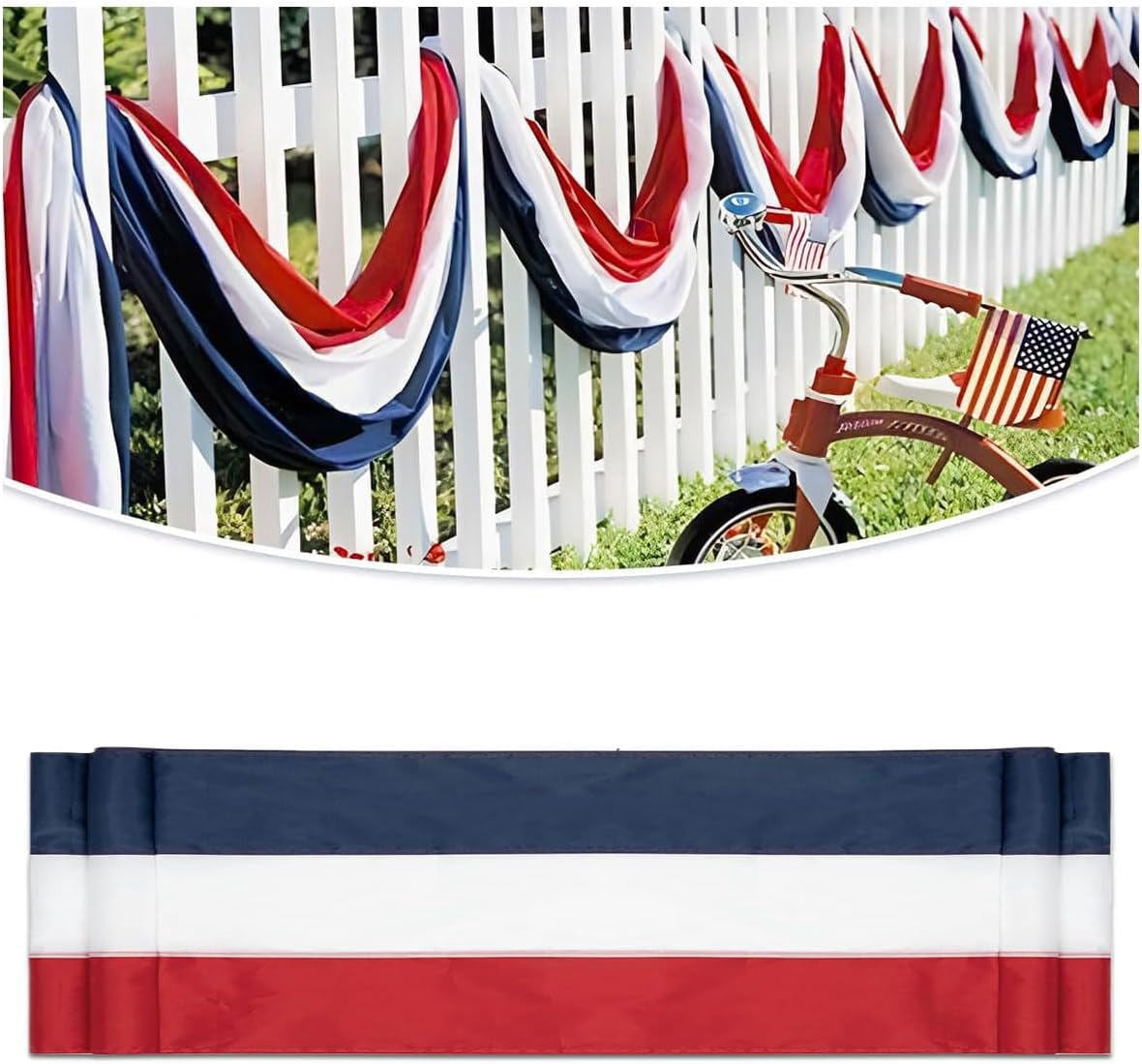 Tivamiko 1pcs 2x20ft Patriotic Bunting Flags: Red,White&Blue Outdoor Decor Banner for 4th of July, Garden, Porch