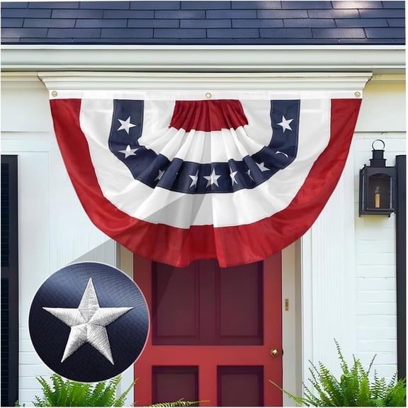 Tivamiko 1pcs 2x4ft Patriotic Pleated Fan Flags with Embroidered Stars- American Bunting for 4th of July Porch & Garden Décor