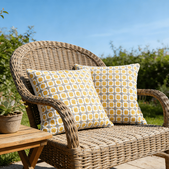 Tivamiko 2-pack 18x18 inch Decorative Throw Pillow Covers, Soft Cotton-like Linen Textured, Boho Rustic Farmhouse Checkered Pattern, for Sofa Couch Living Room Bedroom Decor (Yellow)