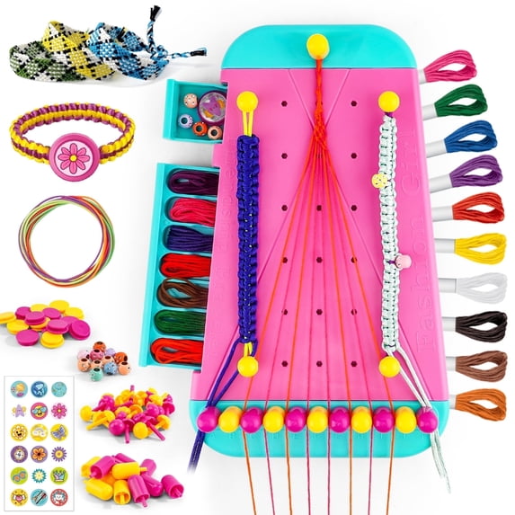 Tivamiko 2-in-1 DIY Friendship Bracelet Making Kit for Girls Ages 8-12, Crafts with Strings, Beads & Accessories, Creative Gift for Kids(Pink)