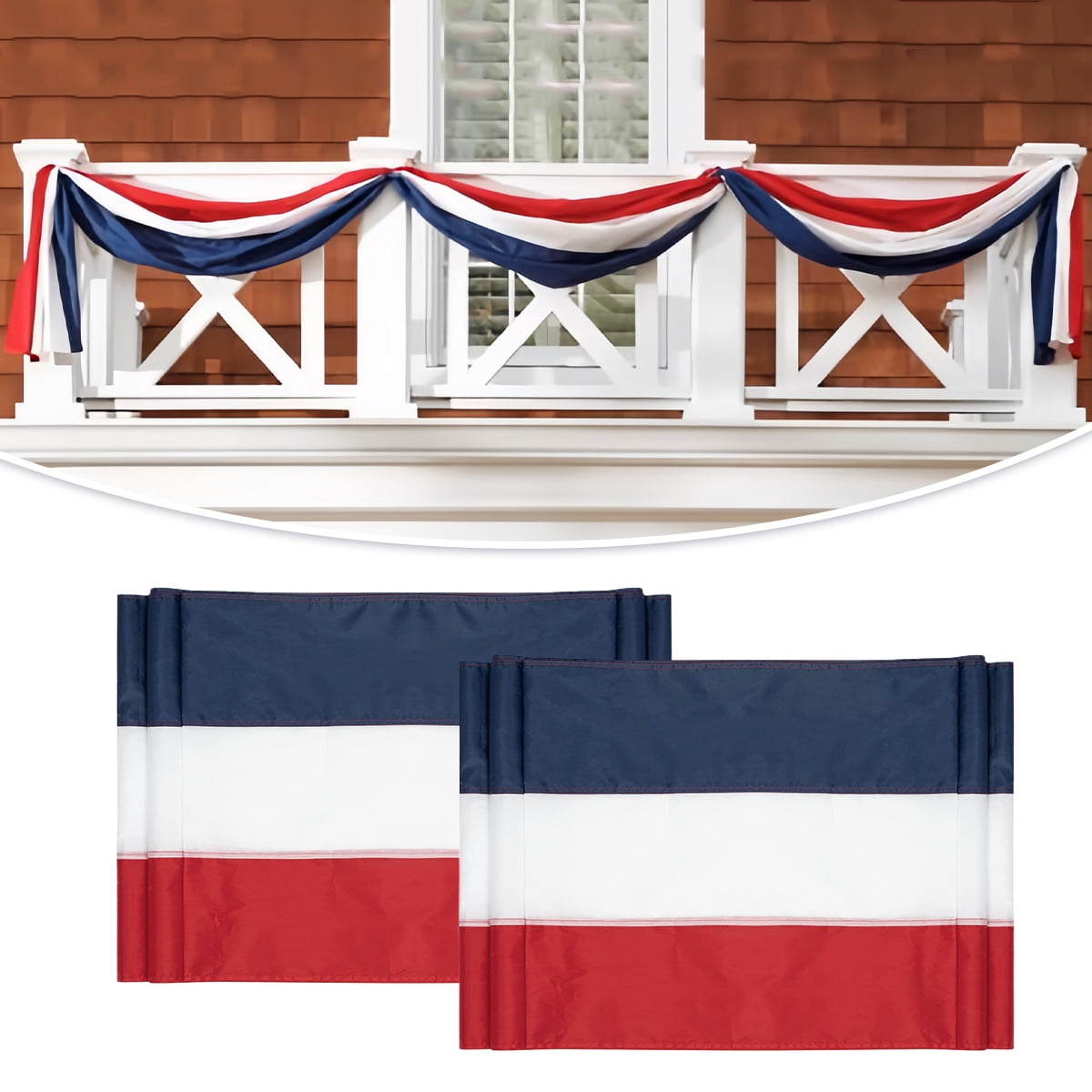Tivamiko 2pcs 2x20ft Patriotic Bunting Flags: Red,White&Blue Outdoor Decor Banner for 4th of July, Garden, Porch
