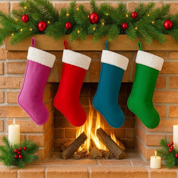 Tivamiko 4-pack Christmas Stockings 20 inch with Plush Cuff - Personalized Large Xmas Stockings for Fireplace Mantel Decor, Tree, Family Gifts