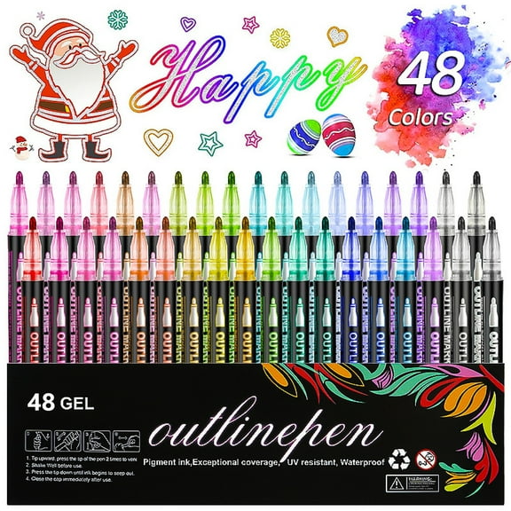 Tivamiko 48-Piece Double Line Shimmer Markers Set - Metallic Glitter Pens for Drawing, Crafts | Vibrant Art Supplies Gift