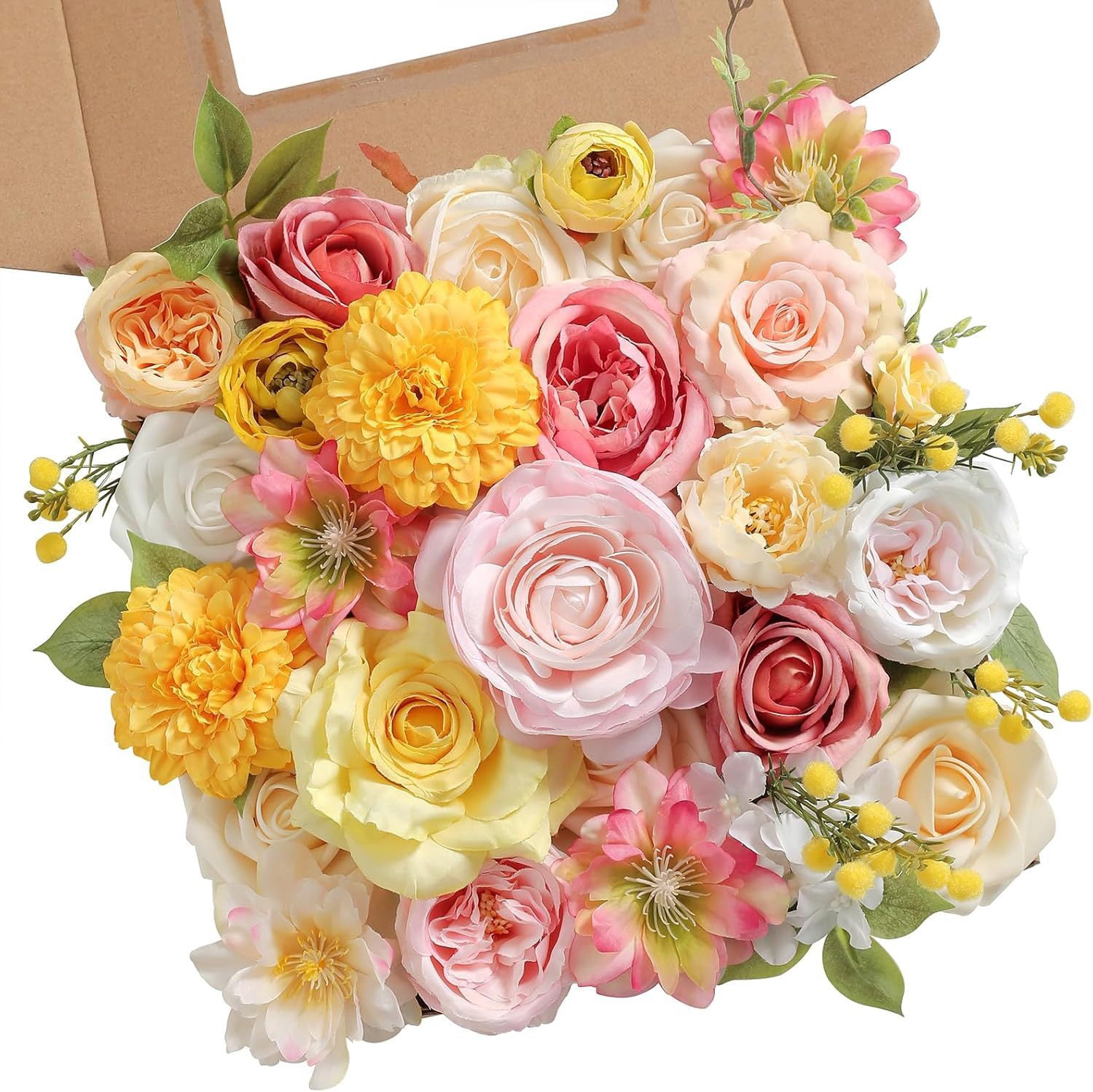 Tivamiko DIY Artificial Flower Set for Wedding Bouquets, Multi-Color Silk Fake Flowers for Home Decor, Parties, and Floral Arrangements(Yellow Series)