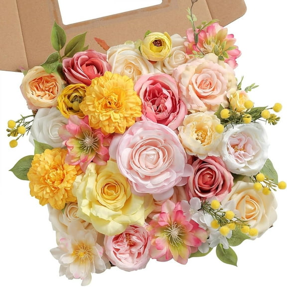 Tivamiko DIY Artificial Flower Set for Wedding Bouquets, Multi-Color Silk Fake Flowers for Home Decor, Parties, and Floral Arrangements(Yellow Series)