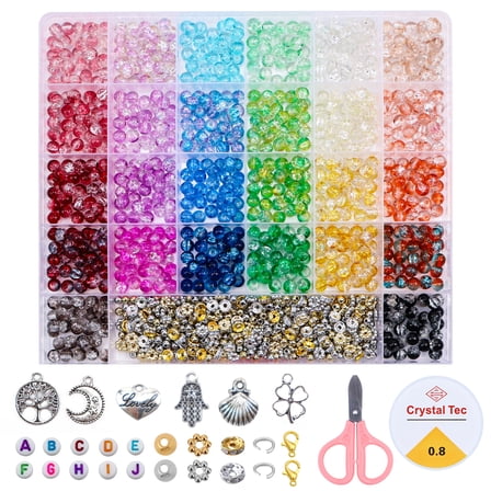 Tivamiko DIY Bracelets Making Kit with 6mm Glass Beads(1342pcs), Handcraft Necklace&Jewelry Making Kit for Girls Ages 6-12