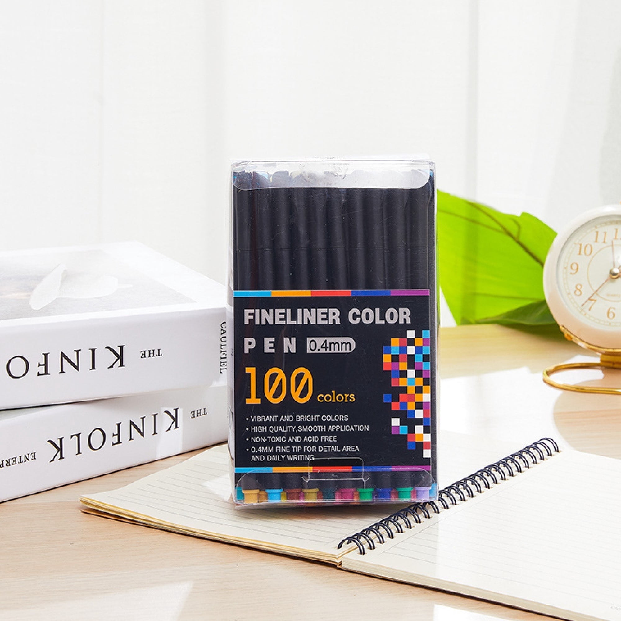 Tivamiko Journal Planner Colored Pens Set with 100 Colors Fineliner Pens and 6 Reusable Stencils for Journal, Planner, Note, and Calendar Coloring