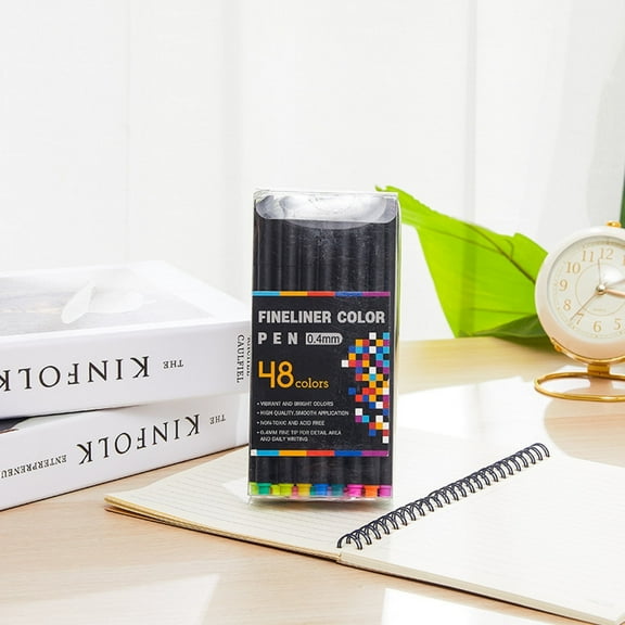 Tivamiko Journal Planner Colored Pens Set with 48 Colors Fineliner Pens and 6 Reusable Stencils for Journal, Planner, Note, and Calendar Coloring