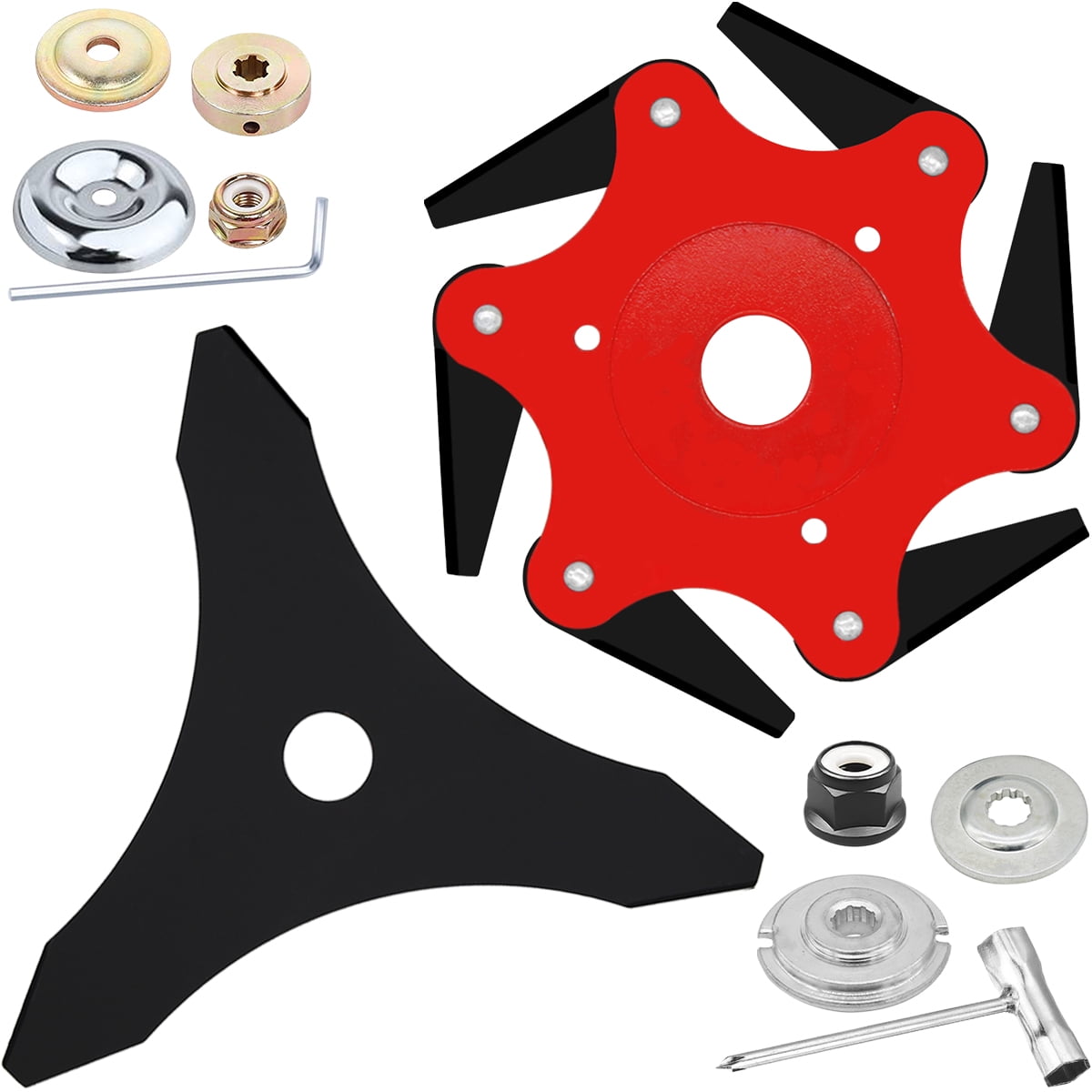 Tivddikun 6 Steel Blades Adapter Kit & 3 Teeth Brush Cutter Blade, 67Mn Grass Steel Blades Tool