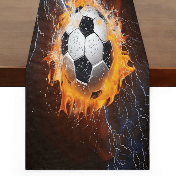 Tiveruda Table Runner Boho Table Runner Soccer Fire And Water Ball Sports Bohemian Boho Outdoor Table Runner Decoration for Indoor Outdoor Home Dinner Party Wedding Decor 13 x 36 Inch