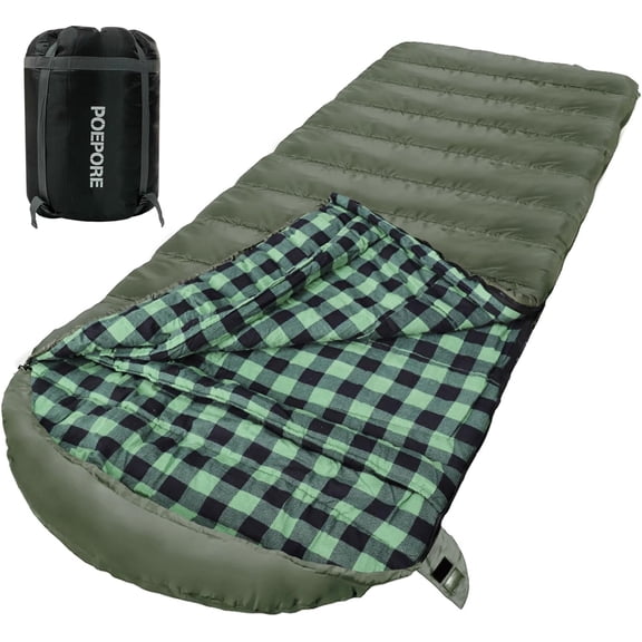 Tivkeber 0 Degree Sleeping Bag, 100% Cotton Flannel XXL Oversized for Adults, Cold Weather Winter Camping, Big & Tall w/Compression Sack