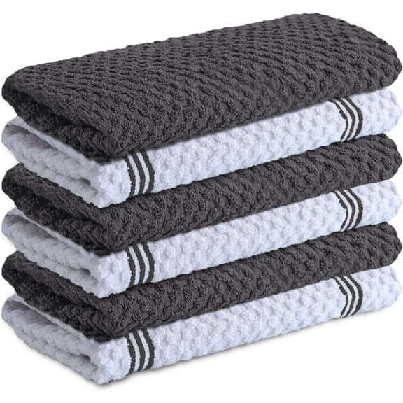 Tivkeber 100% Cotton Kitchen Towels - 15x25" Ultra Soft, Super Absorbent Terry Dish Towels for Kitchen Linens |Grey|