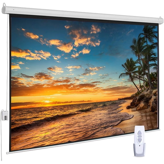 Tivkeber 100" Motorized Projector Screen - 16:9 HD Electric Movie Screen with Remote, Wall/Ceiling Mount for Home Theater, Office, Wrinkle-Free (White)