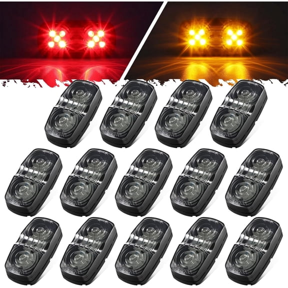 Tivkeber 14pcs Double Bullseye 10-LED Trailer RV Marker Clearance Lights, Red & Amber; 4 Pair Tiger Eye 12V LED Side Marker Lights, Smoke Lens