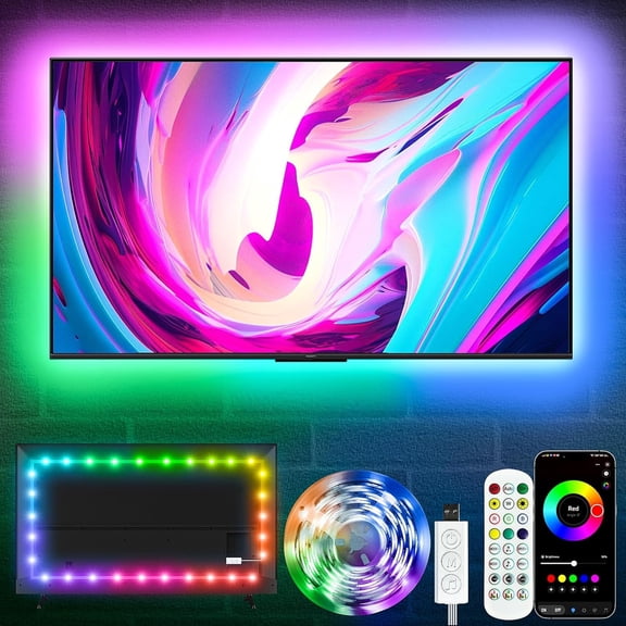 Tivkeber 16.5ft RGB LED TV Backlight for 45-75 Inch TVs, Music Sync Smart App & Button Control USB Powered LED Strip Lights for Bedroom/Gaming