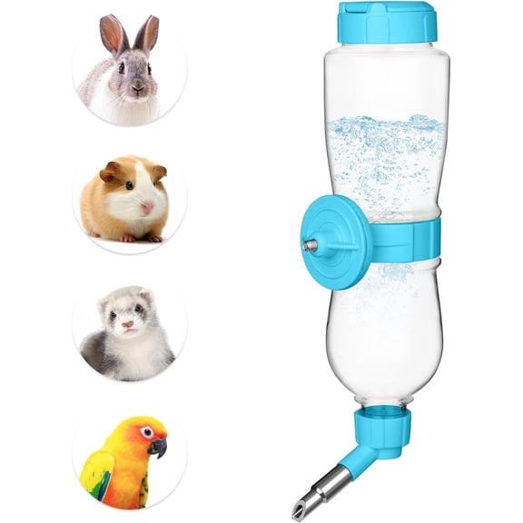 Tivkeber 17oz Small Animal Water Dispenser for Crate, Chewproof Pet Water Bottle for Rabbits, Guinea Pigs, Ferrets, Chinchillas, Rodents, Top Fill, Blue