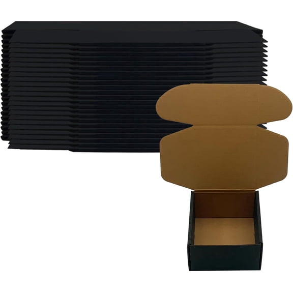 Tivkeber 24 Pack 5x5x3" Black Shipping Boxes, Corrugated Mailer, Packaging for Products, Recyclable Cardboard Box, Flat Literature Mailers