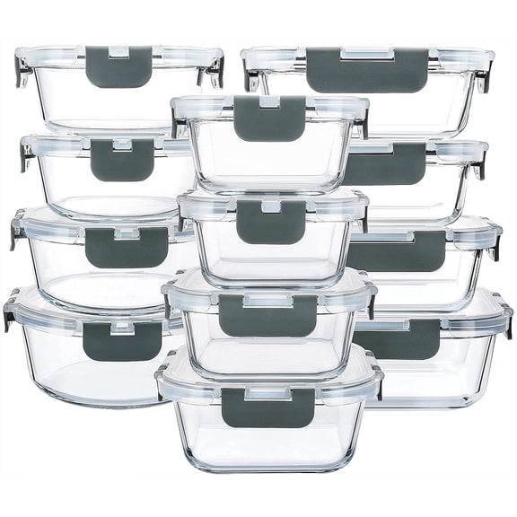 Tivkeber 24-Piece Glass Food Storage Containers with Upgraded Snap Locking Lids, Airtight Meal Prep Set - Microwave, Oven, Freezer, Dishwasher Safe