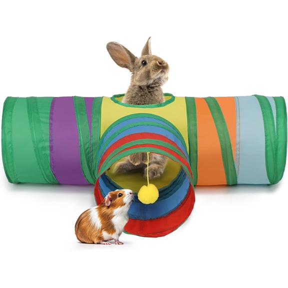 Tivkeber 3-Way Rabbit Tunnel, Foldable Bunny Hideout & Tubes for Guinea Pig, Chinchilla, Ferret, Rat