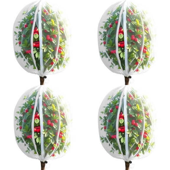 Tivkeber 4 Pack Fruit Tree Netting Covers with Zipper & Drawstring  3.3x4.6FT Ultra-Fine Mesh Garden Insect Bird Barrier for Tree, Plant Crop Protection