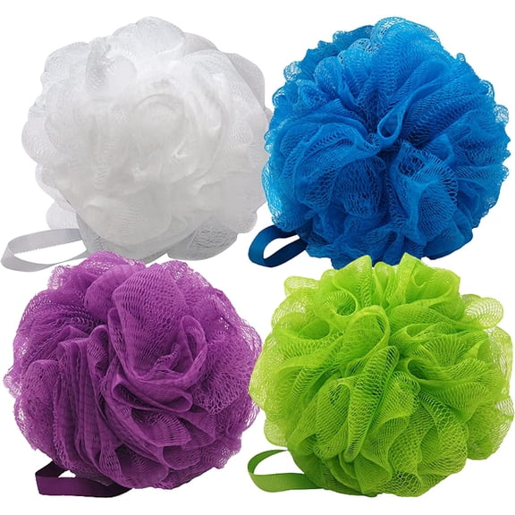 Tivkeber 4 Pack Mesh Bath Sponge, Multi-Color, Regular Size