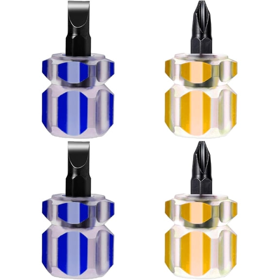 Tivkeber 4Pcs Stubby Screwdriver Set, Mini Flat & Phillips Head Tiny Tools for Sewing Machines, Yellow & Blue