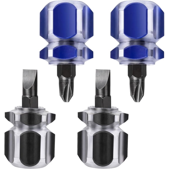 Tivkeber 4Pcs Stubby Screwdriver Set, Mini Phillips & Flathead Magnetic Tips for Tight Spaces, Sewing Machine Repair, Pocket Carry, Black/Blue