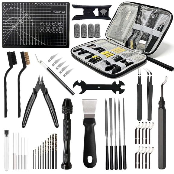 Tivkeber 58Pcs 3D Printer Tool Kit w/Storage Bag, Maintenance & Repair Set for Bambu Lab, Ender 3, Kobra - Deburring, Files, Drills, Tweezers
