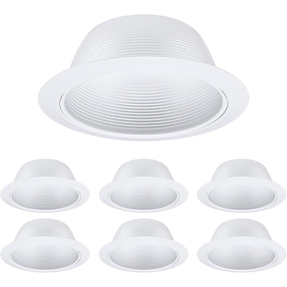 Tivkeber 6" Classic White Recessed Can Light Trim, Step Baffle w/ Detachable Ring, Full Metal, Fits Halo/Remodel Housing, 6-Pack