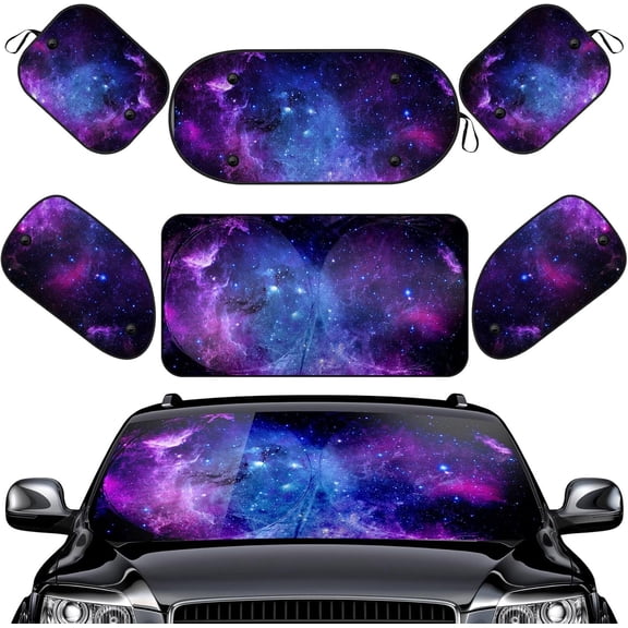Tivkeber 6 Pcs Car Windshield Sunshade Set, UV Rays Sun Visor Protector for Van SUV Truck (Galaxy)