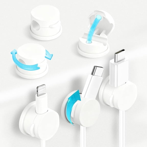 Tivkeber 6pcs Magnetic Cable Clips, 360 Swivel Adhesive Cable Organizer for Desk, Car, Kitchen & Home Office - White Charger Cord Holder