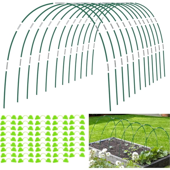 Tivkeber 72Pcs Garden Hoops for Raised Beds, 12 Sets 8FT Greenhouse Hoops Grow Tunnel, Fiberglass Support Frame for Netting, Plant Stakes for Row Cover