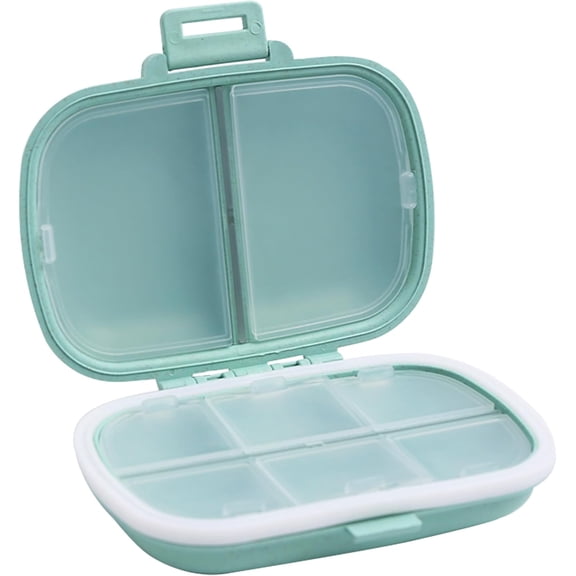 Tivkeber 8-Compartment Travel Pill Organizer, Daily Small Pill Box for Pocket Purse, Portable Medicine Vitamin Container (Green)