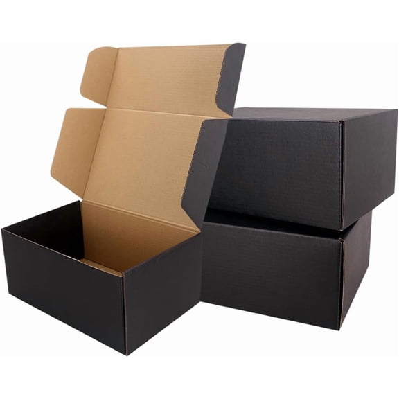 Tivkeber 9"x6"x4" Black Corrugated Shipping Boxes, Anti-Impact E-Commerce & Shipping Packaging with Sealing Label