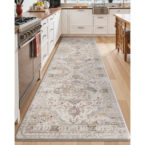 Tivkeber Anti-Fatigue Kitchen Mat, Cushioned Memory Foam PVC Floor Runner, Washable Non-Slip Comfort Rug for Home, Sink, Laundry, Office, 24"x87", White