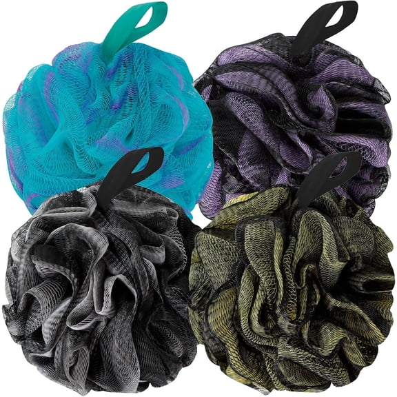 Tivkeber Bath Loofah Shower Sponge, Soft Mesh Exfoliating Loofa for Women & Men, Body Back Scrubber, 4-Pack 60G, Dark Elf