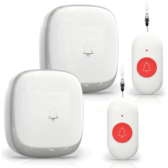 Tivkeber Call Button for Elderly, Caregiver Pager & Fall Alert Device 500+ft for Home/Pregnant/Disabled, 2 Receiver+2 Transmitters